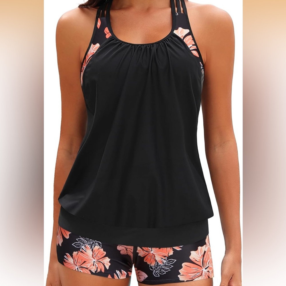 Women’s Yonique Pink Floral Tankini Swimsuit
